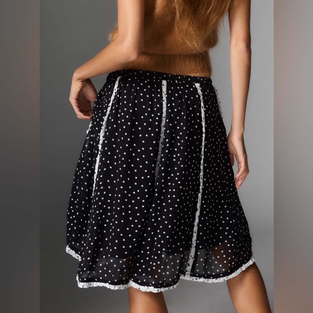 Maeve Black and White Polka Dot A-Line Skirt